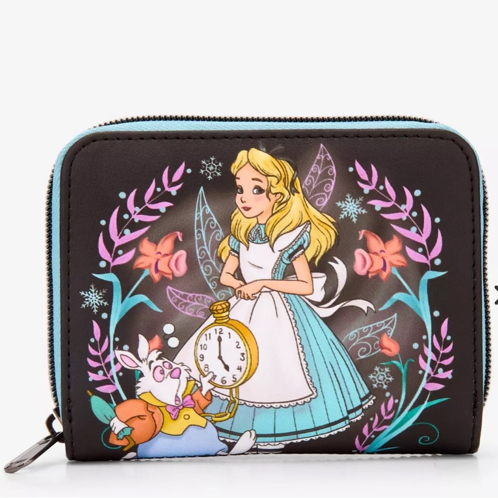 NWT - Alice in Wonderland Black Teal Zip Wallet
